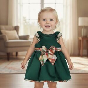 NWT Rare Editions Baby Girls Satin &‎ Plaid Satin Dress Christmas Holiday 18 Mos